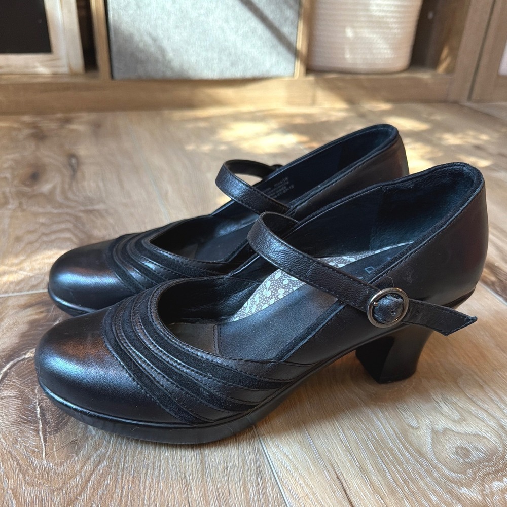Dansko Becky Mary Jane Pumps EU38 W7.5 Heels Casual Leather Black Academia Goth